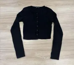 【新品未使用】ZARA リブニット クロップドカーディガン ブラック S