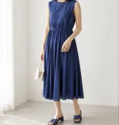 美品 アナイ ANAYI リネン混 ロングワンピース ネイビー カシュクール