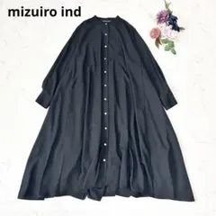 【現行モデル】ミズイロインド スタンドカラー フレアワンピース 黒