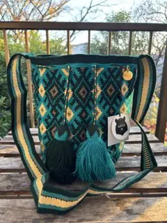 wayuu ワユーバッグ コロンビア製 Lシングルスレッドグリーン系ダイヤモンド