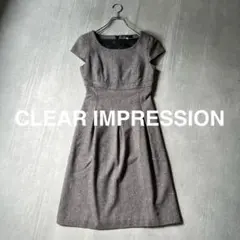 クリアインプレッション 半袖ワンピース ウール×アンゴラ混 グレー Mサイズのサムネイル