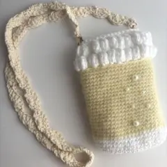 ビール　編み物 ミニポーチ ハンドメイド スマホ　ショルダー　スマホポシェット