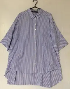 ZARA ストライプ 五分袖シャツ L-XL