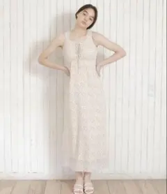 Tina:jojun 小花柄ロングワンピース リボン フレア 春夏 ナチュラル