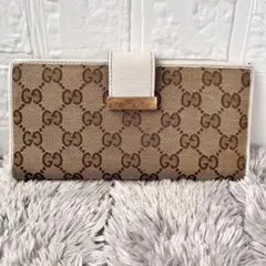 GUCCI GGキャンバス 長財布　ロゴプレート　ホワイト　メンズ　レディース