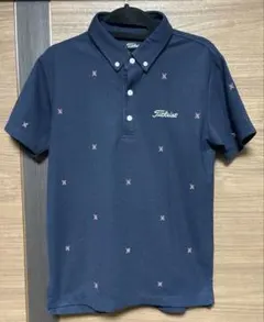 タイトリスト 半袖ポロシャツ ネイビー 総柄 刺繍 S ゴルフ