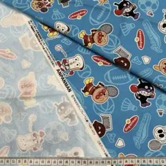 ★ アンパンマン スポーツ柄 綿 オックス生地 ライトブルー 1m