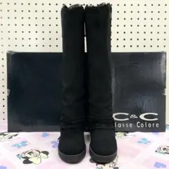 ブラック スエード ロングブーツ 黒 22.5cm ブーツ