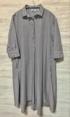 【美品】ユニクロ　ストライプ　シャツワンピース