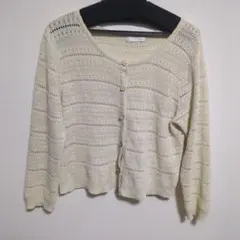 TRUDEA トルディア 透かし編ニットカーディガン L アイボリー お花ボタンのサムネイル