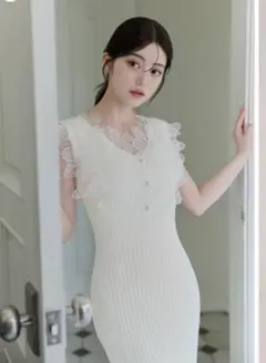 poláura ポローラレースフリルニットワンピース off white SS