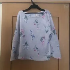 花柄　パジャマ　冬モコモコ　ルームウェア　パープルグレー