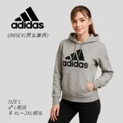 美品　アディダス　パフォーマンスロゴ　プリント　パーカー　 細い 霜降グレー　L