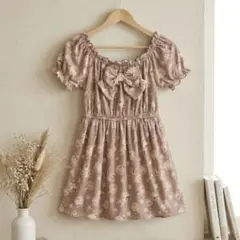 【クラシカル】LIZ LISA 花柄ワンピース ブラウン フリーサイズ リボン