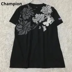 チャンピオン　半袖Tシャツ　花柄　ブラック　スポーツウェア　ジム　速乾　サイズ０
