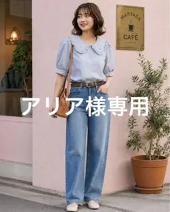 L花柄刺繍フリル襟ブラウスパフスリーブ綿100％ブルーグレイHudson未使用品のサムネイル