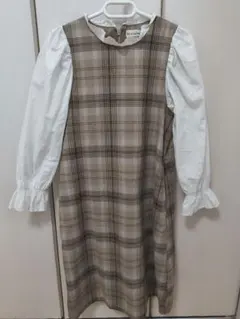 branshes チェック柄 ワンピース 130cm ベージュ フリル
