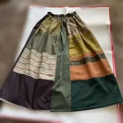 風呂敷リメイク　ギャザースカート　古布リメイク　風呂敷縞木綿