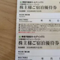東急ハーヴェスト株主優待券2枚
