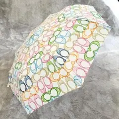 【美品】COACH コーチ 折りたたみ傘 シグネチャー マルチカラー ワンタッチ