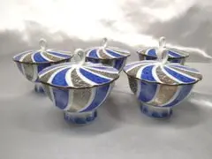 有田焼 其泉作 蓋付珍味入 ５客セット 銀彩 美品