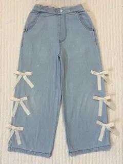 cocaリボン付き デニムパンツ ライトブルー120co