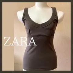 【ZARA】2点セット（カーキ、白）Vネック コットンタンクトップUS・Mサイズ