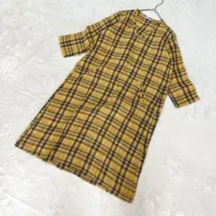 フォグリネンワーク　チェックロングワンピース　Vネック　麻　ポケット　タック