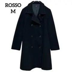 (ROSSO)ロングチェスターコート ブラック ウール85 ボタン柄プリント Mのサムネイル