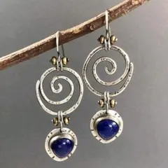 シルバーラピスラズリ風ストーンピアス　カジュアル　エレガント　個性的　アート