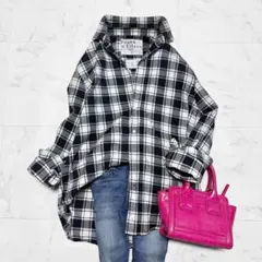 美品 フランクアンドアイリーン チェック シャツ ネルシャツ 白黒 モノトーン