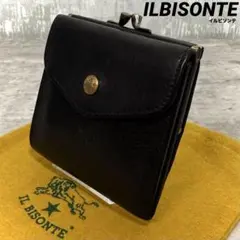 【人気品！】イルビゾンテ ILBISONTE がま口ミニ財布 ミニウォレット 黒のサムネイル