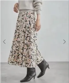 新品☆ROPÉフラワープリントフレアースカート☆ピンク38