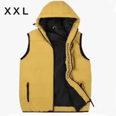 [新品] XXL 中綿 ダウンベスト メンズ イエロー撥水 防寒 フード付き