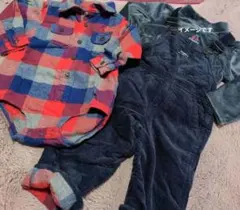 オシュコシュチェック柄ロンパースとオーバーオールセット 18M