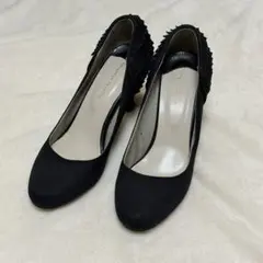 美品【オリエンタルトラフィック】かかとフリル　ネイビー　パンプス　大きめサイズ