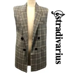 Stradivarius ストラディバリウス ジレ チェック 総柄 グレー M