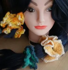 ハンドメイド ニットシュシュ3点セット