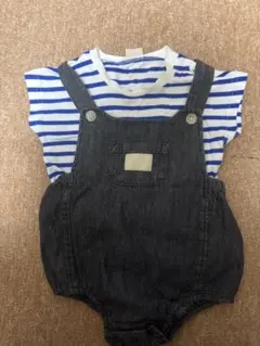 petit main ストライプロンパース 80