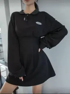 DAZY ポロワンピース 黒 S 長袖