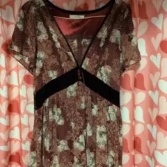 axes femme 花柄 半袖ワンピース バーガンディ