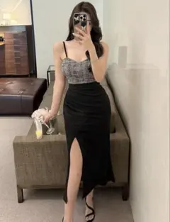 スリット入りタイトフィットロングドレス JP-S