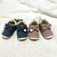 リボン付きベビーシューズ2足セット