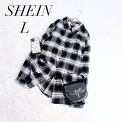 シーイン/シャツ/モノトーンチェック/Lサイズ/体型カバーゆったり