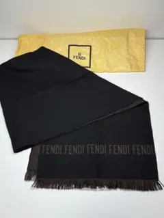FENDI ブラック マフラー フリンジ付き