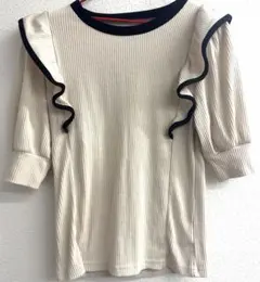 GRL フリルリブカットソー 半袖 アイボリー　L