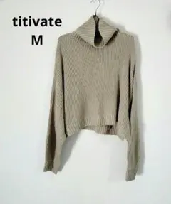 ハイネックニット リブ編み ハイネック クロップドセーター ベージュM