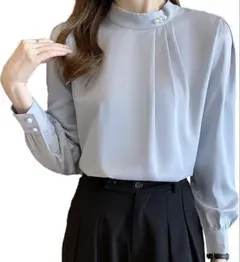 ライトブルー シフォンシャツ 長袖　レディース