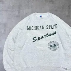 90sUSA製ラッセルアスレチックLスウェット裏起毛グレーカレッジロゴ短丈