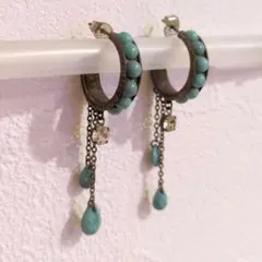 祐*子様 ヴィンテージピアス　ターコイズ風　フープ＆チェーンピアス